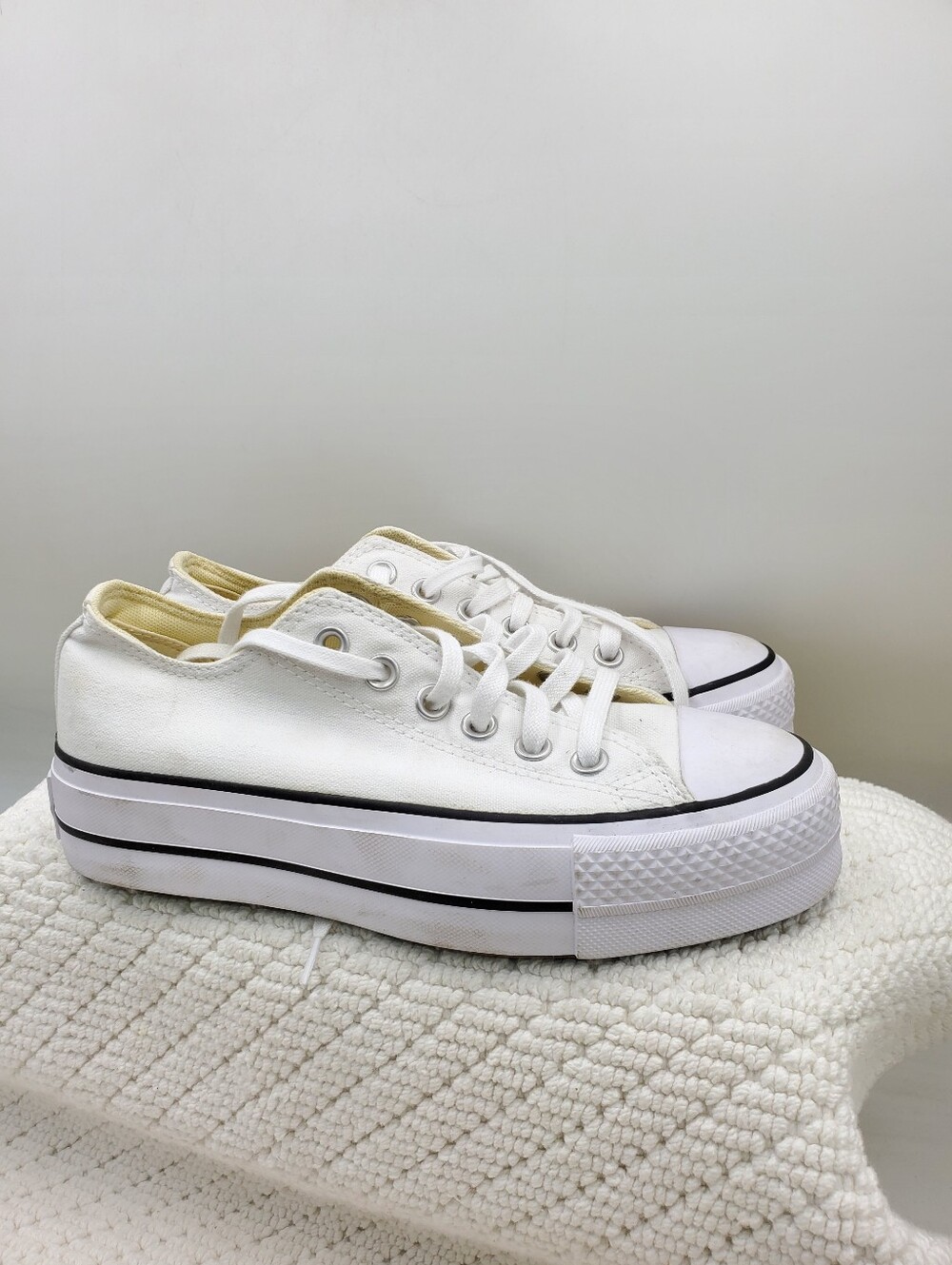 Converse White Low-Top Platform Canvas Sneakers for Women